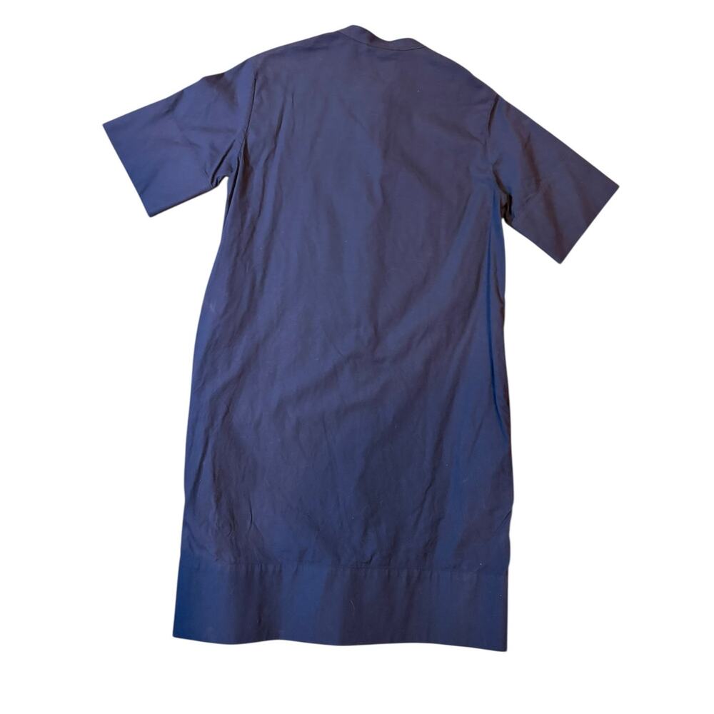 EVERLANE Women's The Cotton Collarless Shirtdress Size 0 Navy Blue Midi Button - Picture 3 of 7